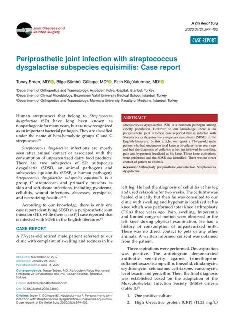 (PDF) Periprosthetic joint infection with streptococcus dysgalactiae subspecies equisimilis ...