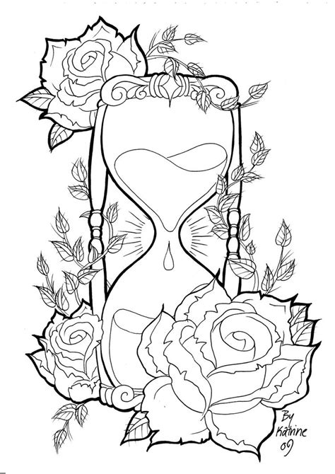 Hourglass and Rose Sketch Tattoo Design Ideas