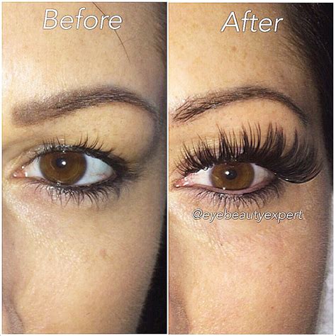 Before and after photo of individual mink eyelash extensions #eyelashextensions # ...