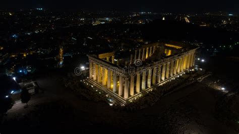 Aerial Night Video of Iconic Ancient Acropolis Hill and the Parthenon at Night, Athens Historic ...