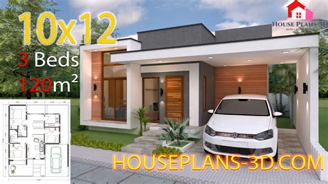 House design 10x12 with 3 Bedrooms Terrace Roof - House Plans S