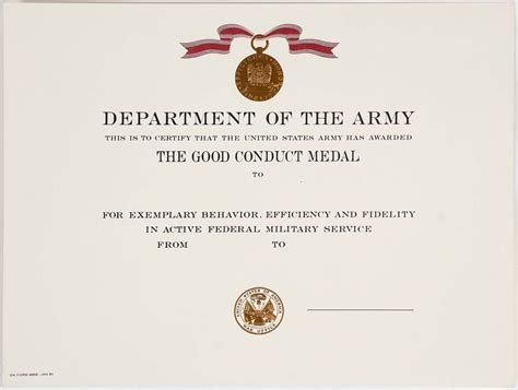 Army Good Conduct Medal Certificate Template – Thegreenerleithsocial.org