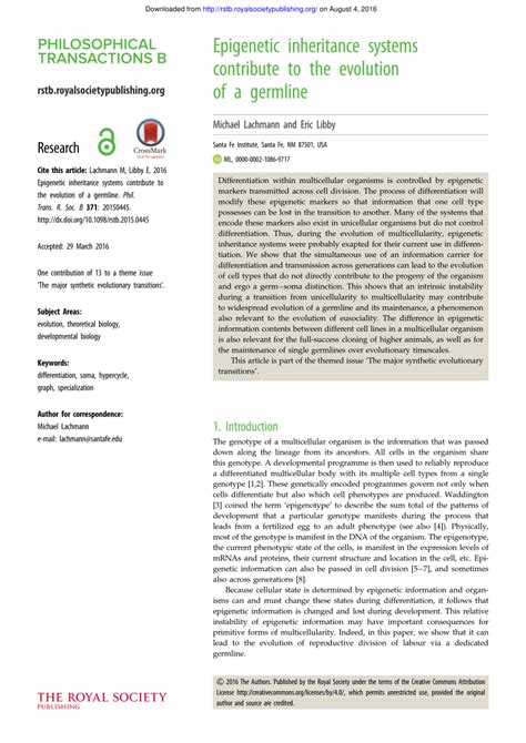 (PDF) Epigenetic inheritance systems contribute to the evolution of a germline