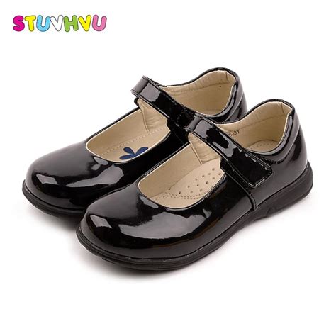 New Black Children's School Leather Shoes Spring Students Girls Shoes ...