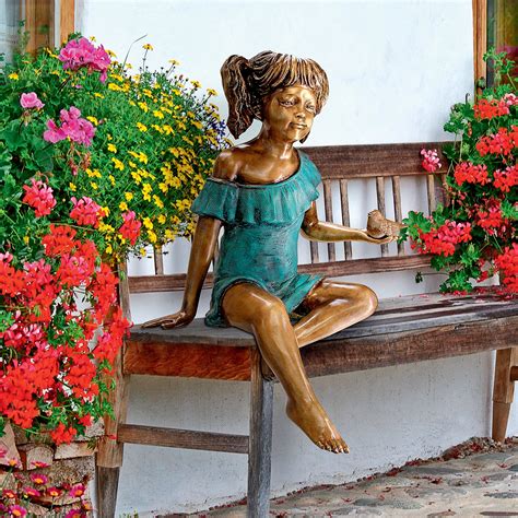 Design Toscano Bridgette with Bird, Little Girl Cast Bronze Garden Statue - Walmart.com