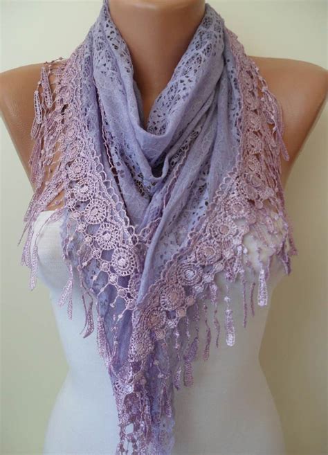 Lilac Scarf with Lilac Trim Edge Laced Dantela Fabric