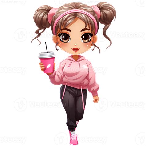 Cute Coffee Latte Pink Girl Clipart AI Generative 27237077 PNG