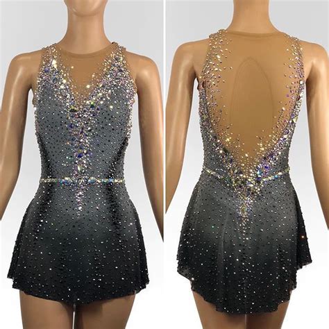 Gray and black skate dress with thin rhinestoned belt...ice dance dress, ice dance, i… | Figure ...