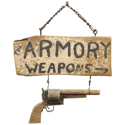 Antique Original Wooden Sign, "Armory Weapons" at 1stdibs