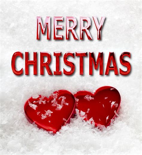 Merry Christmas Love Hearts in Snow Stock Photo - Image of words, greeting: 80024708