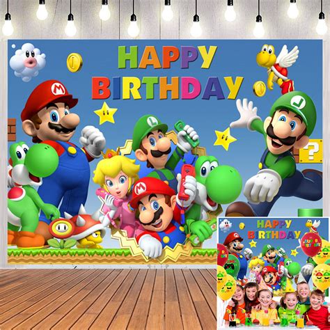 Buy Super Cute Mario Bros Backdrop Mario Happy Birthday Wall Poster ...