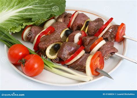 Appetizing Shish Kebab with Vegetables and Greens Stock Photo - Image of gourmet, cooking: 4168824