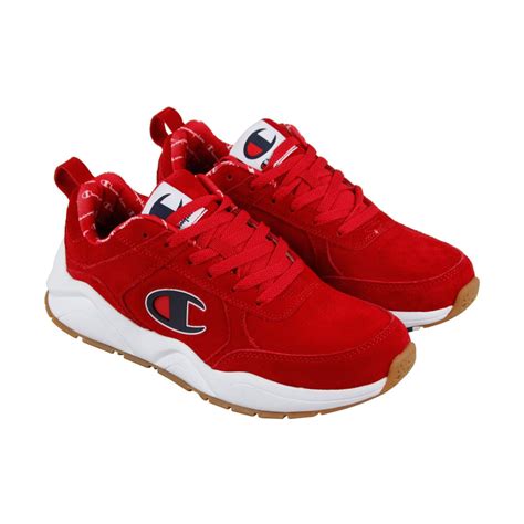 Champion 93 Eighteen Big CM100105M Mens Red Suede Casual Low Top Sneak ...