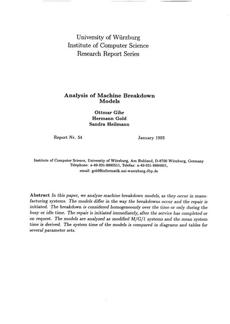 (PDF) Analysis of machine breakdown models