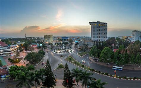 Dak Lak, Vietnam - Mar 12, 2017: Aerial Skyline View of Buon Ma Thuot Buon Me Thuot by Sunset ...