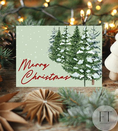 Printable Christmas Card Snowy Christmas Tree Card Snowy Christmas Card ...