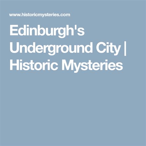 Edinburgh's Underground City | Historic Mysteries | Underground cities ...