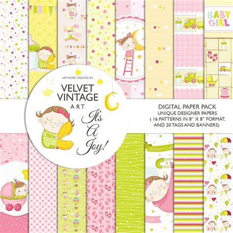 Baby Girl Digital Paper Pack Baby Backgrounds Baby Scrapbook - Etsy