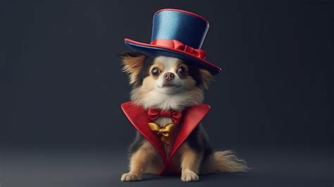 Premium AI Image | A dog in a top hat and a top hat with a red bow