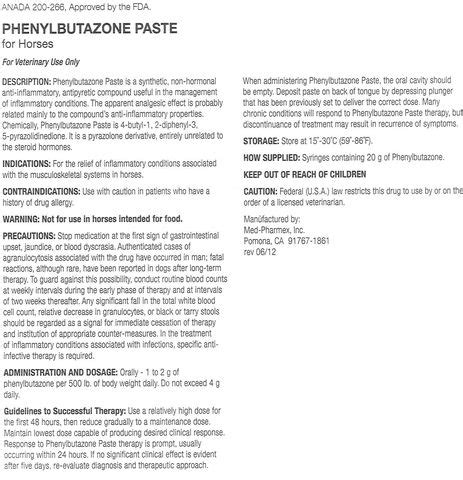 Phenylbutazone Paste : Veterinary Drug information, pets meds