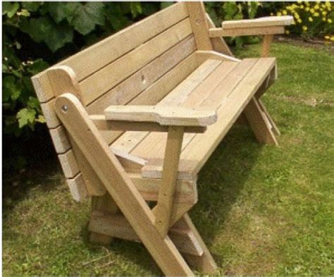 Plans for a bench that folds into a Picnic table In PDF
