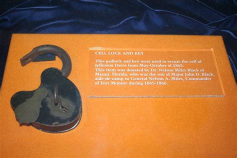 The original lock and key that was used on Jefferson Davis' cell door at Fort Monroe, Virginia ...