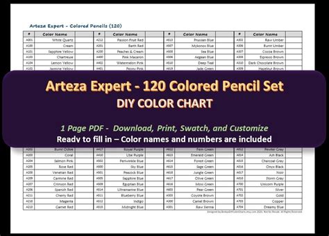 Arteza Expert 120 Colored Pencil Set DIY Color Chart / - Etsy Canada in 2022 | Colored pencil ...