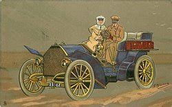 man and woman in blue car - TuckDB Postcards