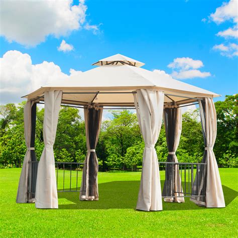 Outsunny 2M Garden Hexagonal Gazebo Outdoor 2 Tier Party Wedding Tent Sun Shade 5055974872837 | eBay