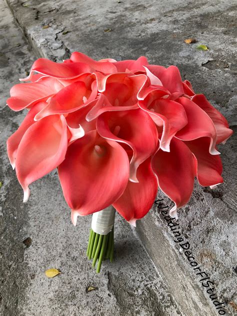 Coral Calla Lily Bouquets Coral Flowers Customized Coral - Etsy