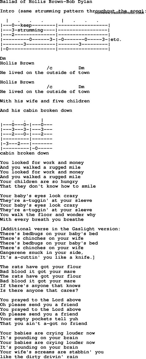 Protest song: Ballad Of Hollis Brown-Bob Dylan lyrics and chords"