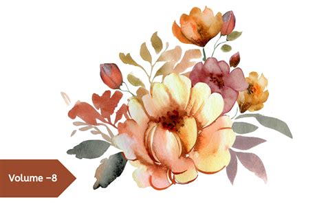 Watercolor Fall Flowers Clipart Vol–8 Graphic by Design Store ...