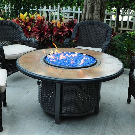 Tretco 43-Inch Round Liquid Propane Wicker Fire Pit Table - Dark Brown W/ Tile Top - FP-W-R-36 ...