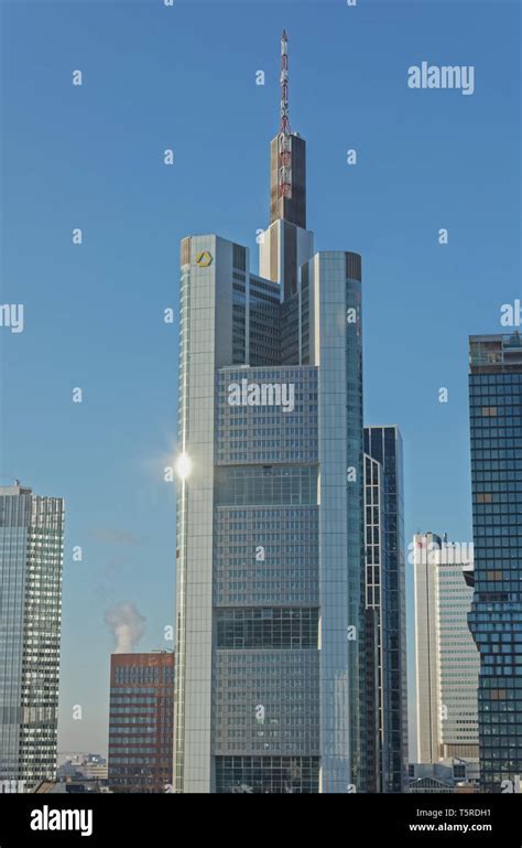 Frankfurt Commerzbank Tower Deutsche Bank tower aerial view Stock Photo ...