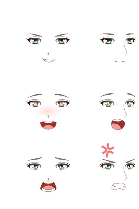 Manga male expression. Man emotions anime faces. Eyes, mouth