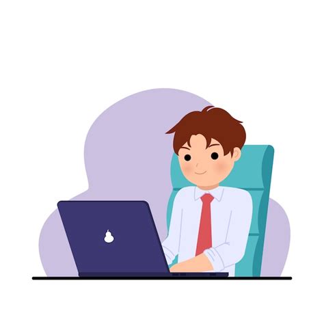 Premium Vector | Office man working with confident smile. Male using laptop for working ...