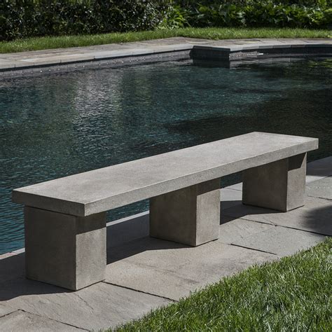 3-Legged Contemporary Stone Bench – Grey-Green Patina