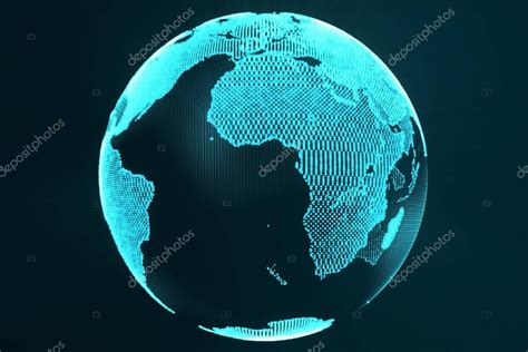 3d rendering digital Earth hologram concept. Technology image of globe blue futuristic color ...