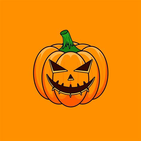 Halloween Cartoon Outline Pumpkin isolated on orange background. The ...