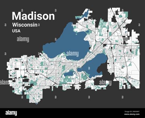 Madison map, capital city of the USA state of Wisconsin. Municipal ...