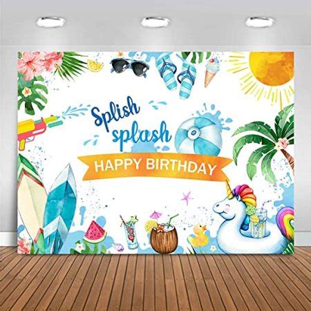 YOITEA Watercolor Summer Birthday Backdrop Splish Splash Pool Party Background Vinyl Ice Cream ...