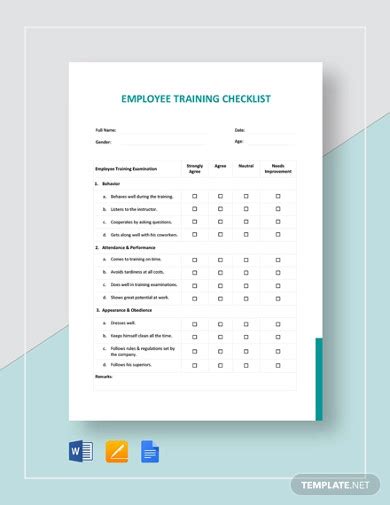 23+ Templates ,Training Checklist Examples -in PDF, Google Docs, Word ...