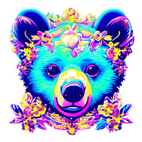 Neon Baby Bear Lisa Frank Style Hyper Realistic Drawing · Creative Fabrica