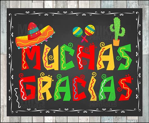 Printable Muchas Gracias Fiesta Style Party sign chalkboard | Etsy