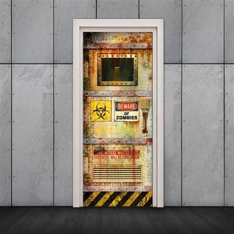 an open door with a warning sign on it