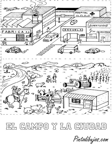 Pinto Dibujos: El campo y la ciudad para colorear