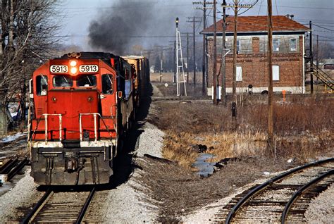 DTI, Hamler, Ohio, 1986 Southbound Detroit, Toledo and Ironton Railroad freight train at ...