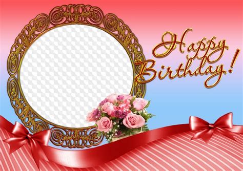 Red photo frame Happy birthday! PSD, PNG