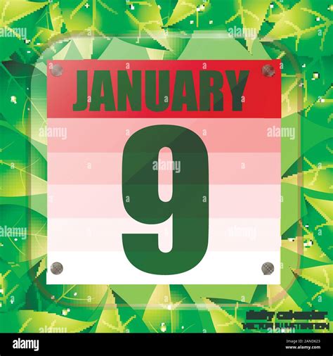 January 9 icon. Calendar date for planning important day with green ...