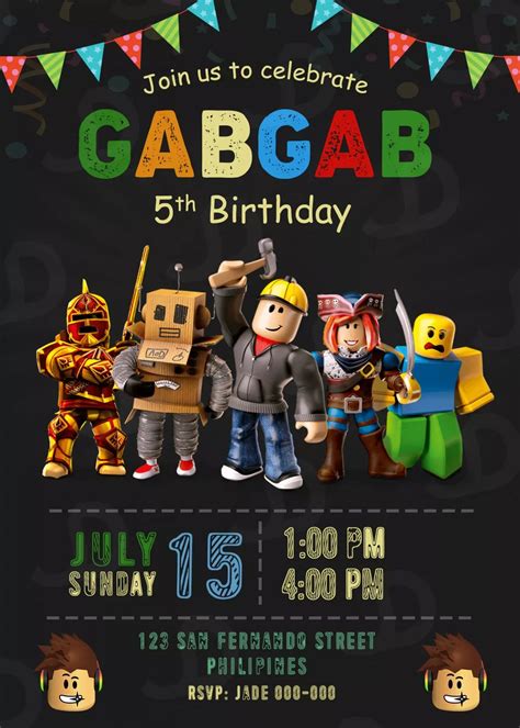 Roblox game birthday party invitation printable 5 x 7 or 4 x 6 – Artofit